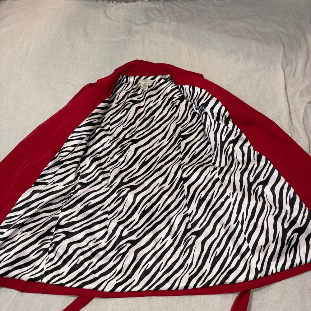 Vertigo Paris Red Double Breasted Trench Coat Zebra Lining size XS Belted Jacket - Picture 8 of 8